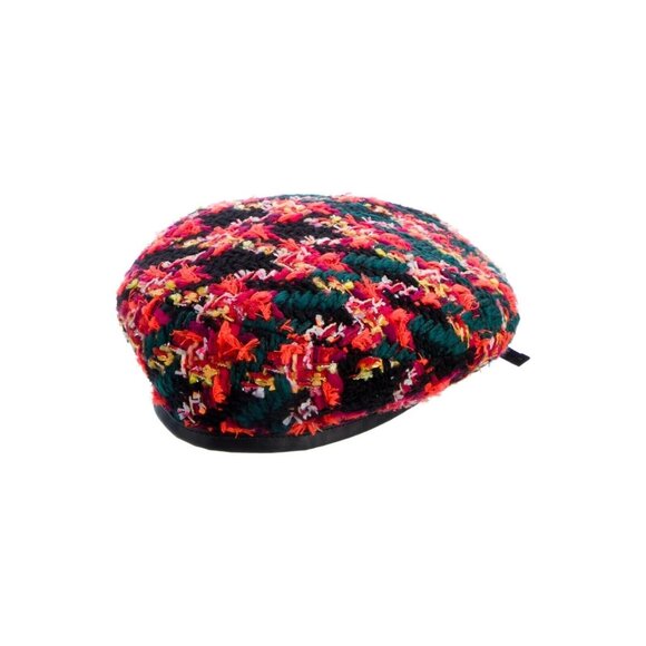 NWT GUCCI LAME BERET CAP Check Lame Sz S Multicolour Orange Tweed - Picture 1 of 8